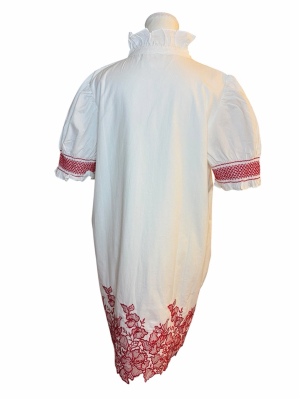 Hyacinth House White Red Floral Lace Hem Smocked Puff Sleeve Mini Dress XL NWT - Picture 5 of 8